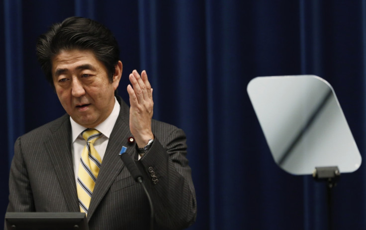 Japan's Prime Minister Shinzo Abe speaks next to a teleprompter during a news conference at his official residence in Tokyo