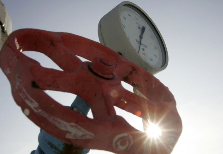 A pressure gauge is pictured at a Ukrainian gas compressor station