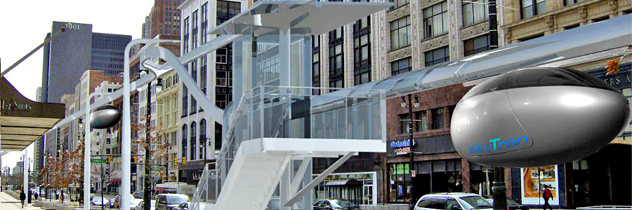 An example of a skyTran station, which is quite small and can be added to residential areas without much disruption An example of a skyTran station, which is quite small and can be added to residential areas without much disruption