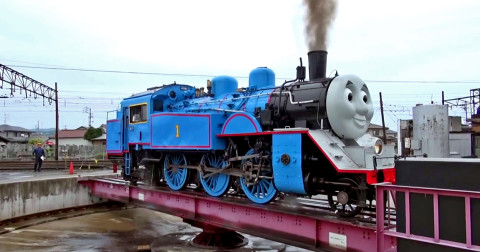 Thomas the Tank Engine on a real, working, railway turntable