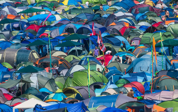 A sea of multi-coloured tents pitched at the festival