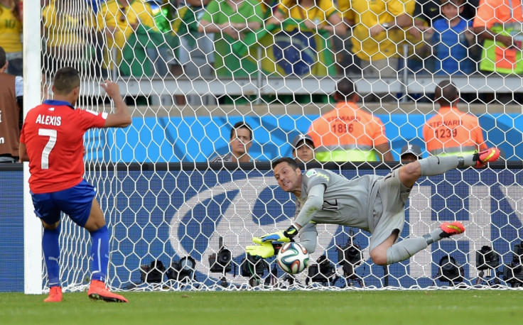 Julio Cesar Brazil saves penalty Alexis Sanchez Chile