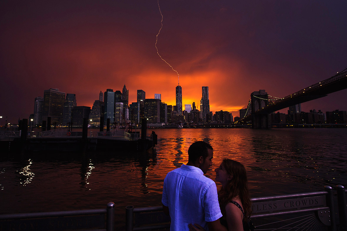 Lightning Hits One World Trade Center as Summer Storm Rolls in Over New