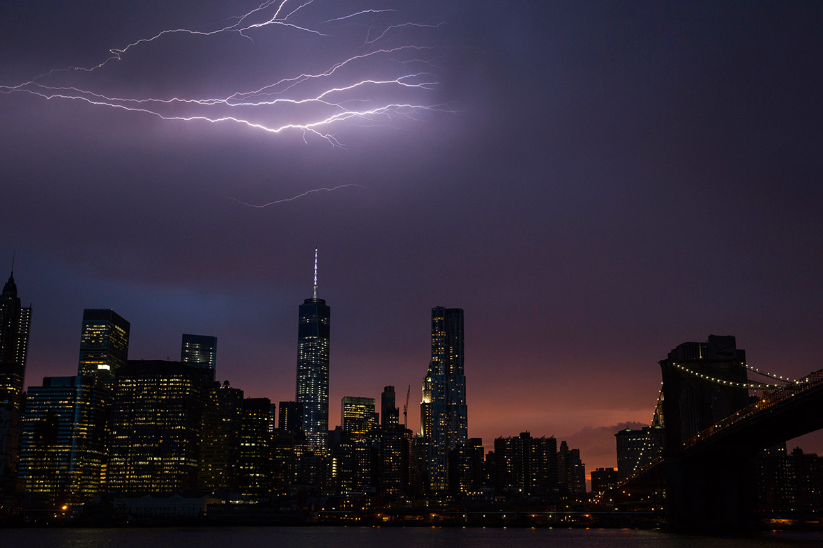 Lightning Hits One World Trade Center as Summer Storm Rolls in Over New