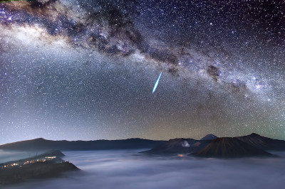 Eta Aquarid Meteor Shower over Mount Bromo