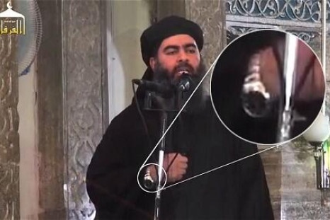 Footage of al-Baghdadi's Friday speech, in which he appears to be wearing a Rolex. (Twitter)