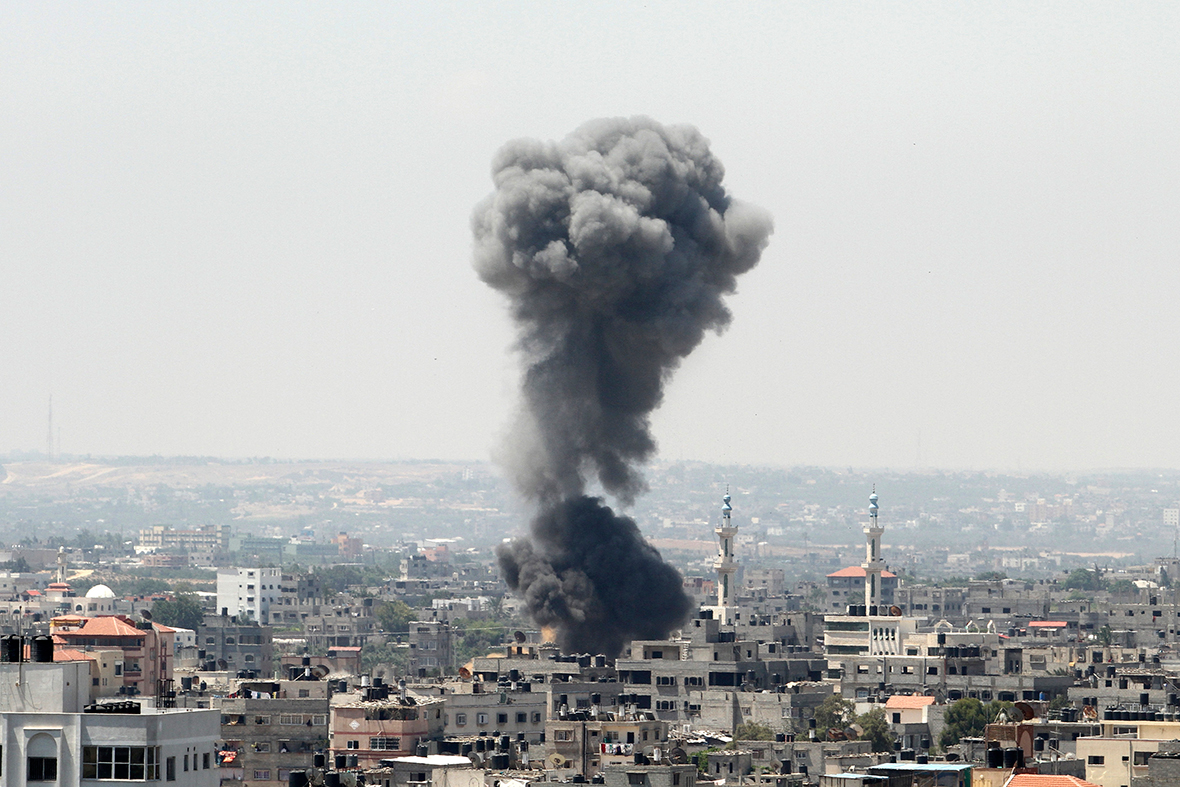 Smoke rises following what witnesses said was an Israeli air strike in Gaza City