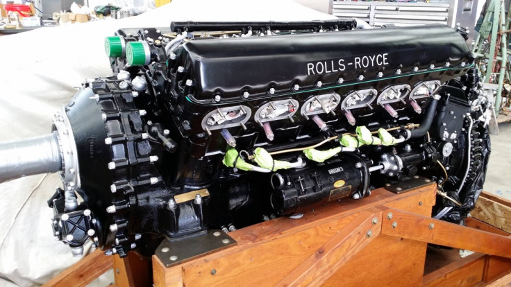 A Rolls-Royce engine being restored for a Spitfire plane at Avspecs