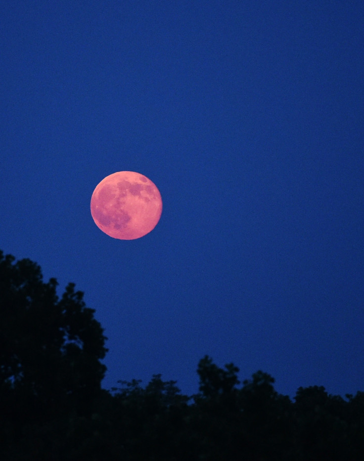 The supermoon is seen rising above the Washington, DC skyline