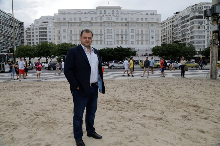 Heine Allemagne, inventor of the magic vanishing spray, in front of the Copacabana Palace, Rio de Janeiro