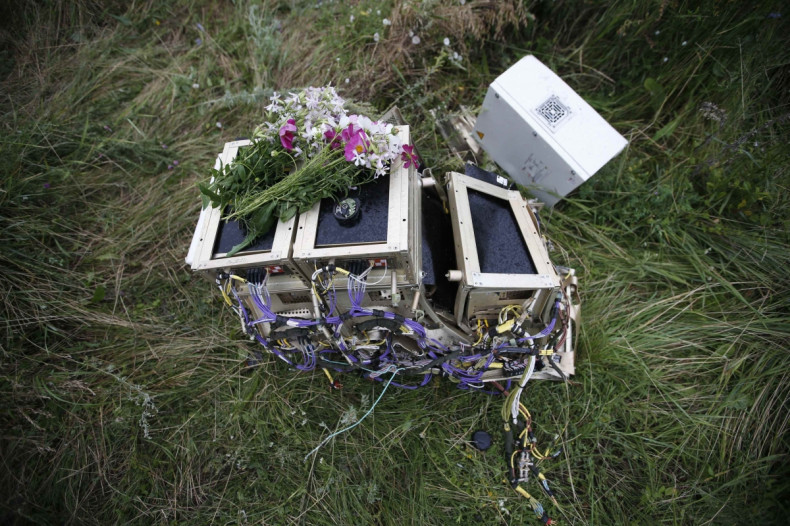 Flowers left on debris of flight MH17 (Reuters)