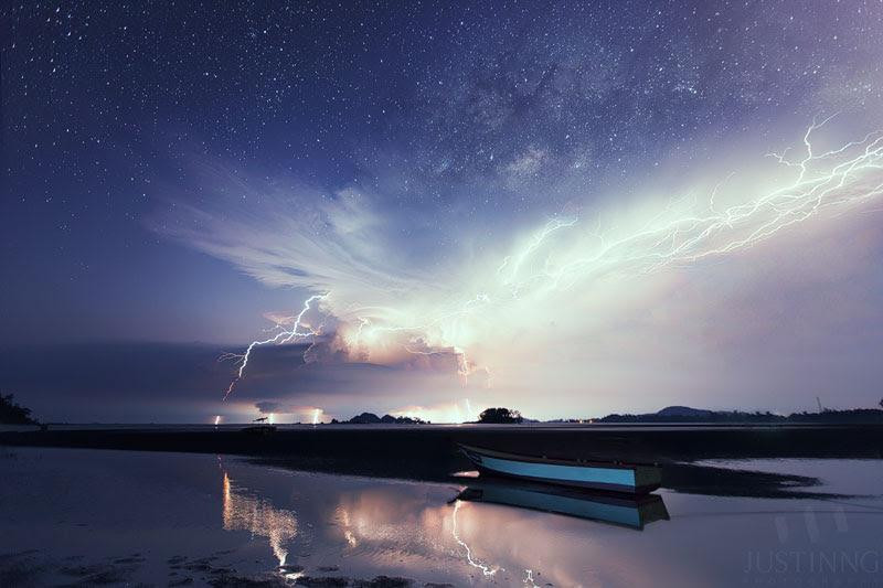 Milky Way rising above spectacular lightning display Milky Way rising above spectacular lightning display