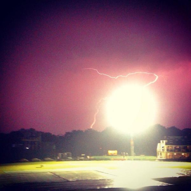 Picture taken from the dressing room of Kent Cricket Club as the thunder and lightning light up the sky.