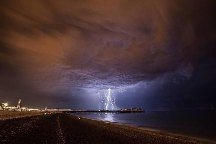 Brighton Pier is the centre of a lightning storm.