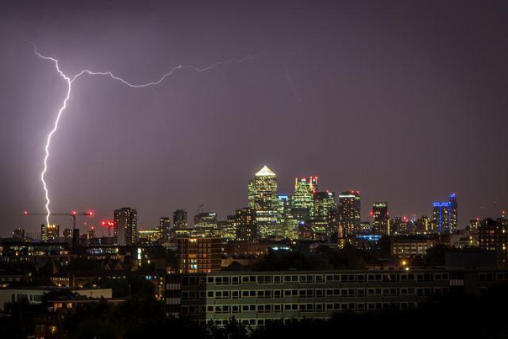 The tall towers of Canary Wharf are the location for this thunder storm.