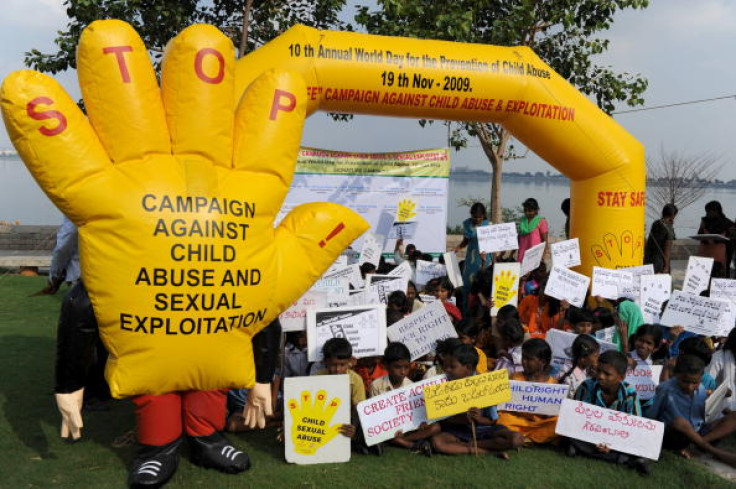 Indian children participate in a 'Stay Safe' campaign against child abuse