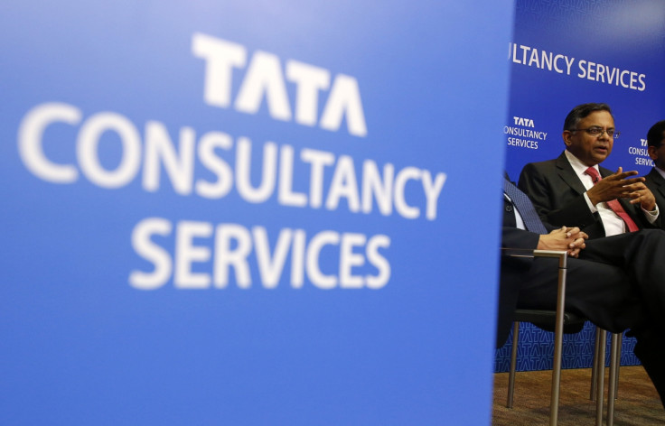 Tata Consultancy Services (TCS) Chief Executive N. Chandrasekaran speaks during a news conference in Mumbai