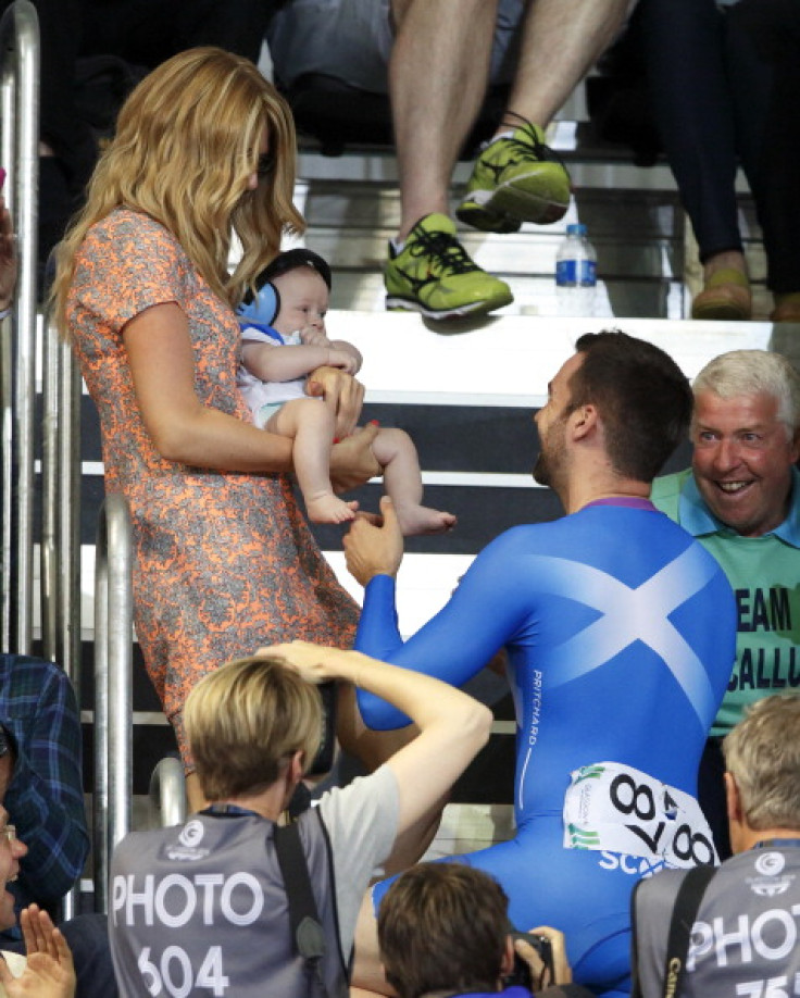 Scottish cyclist Chris Pritchard proposes to his girlfriend Amanda Ball after competing in the Keirin event in the Sir Chris Hoy Velodrome during the 20th Commonwealth Games on July 27, 2014 in Glasgow, Scotland.
