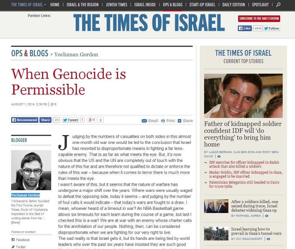 Gaza Strip: 'Palestinian Genocide Is Permissible' Claims Israeli Writer