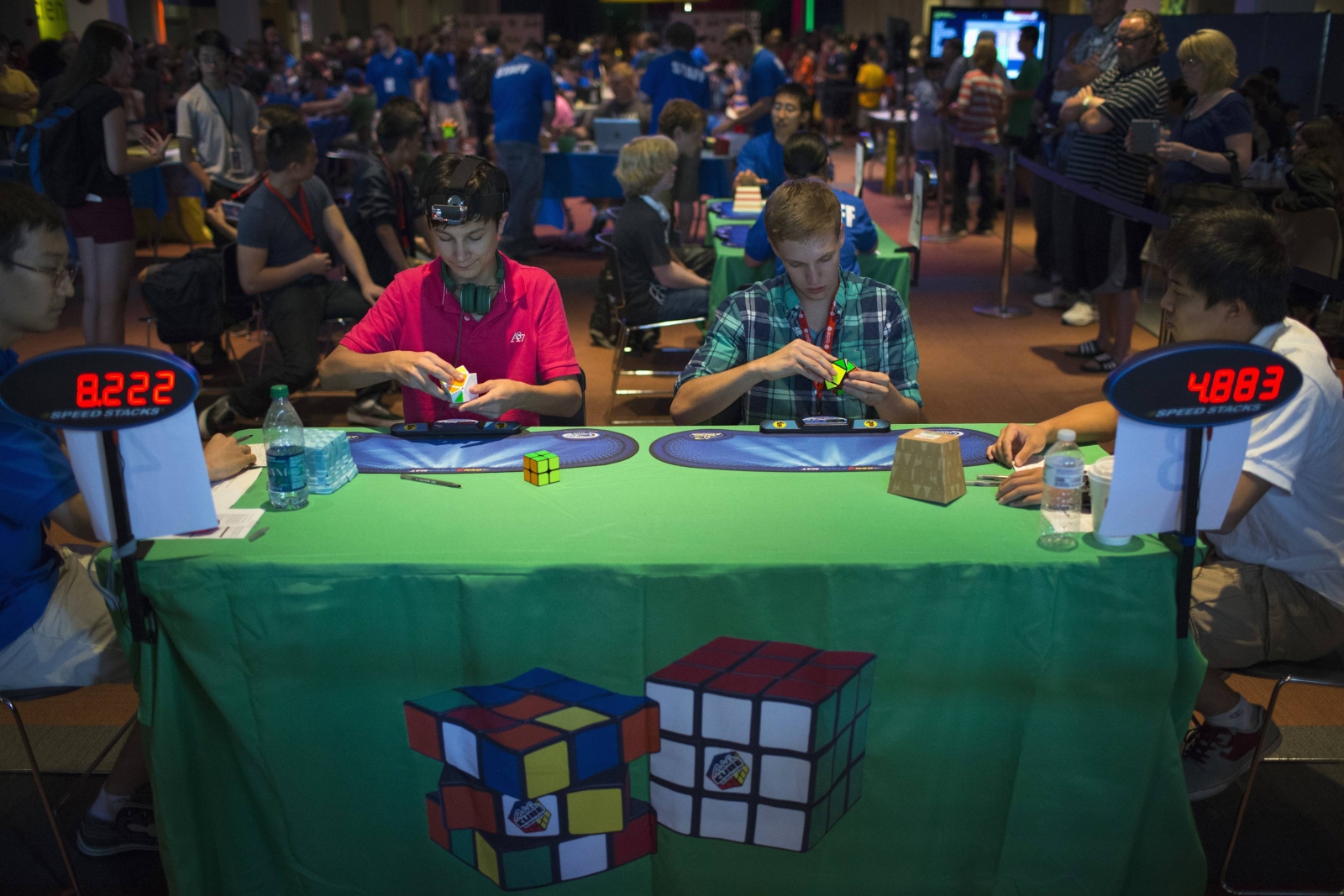 Participants compete at the National Rubiks Cube Championship.