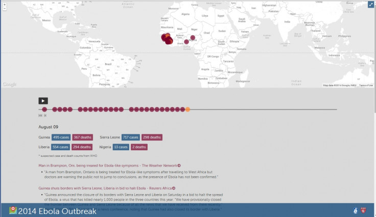HealthMap Ebola map