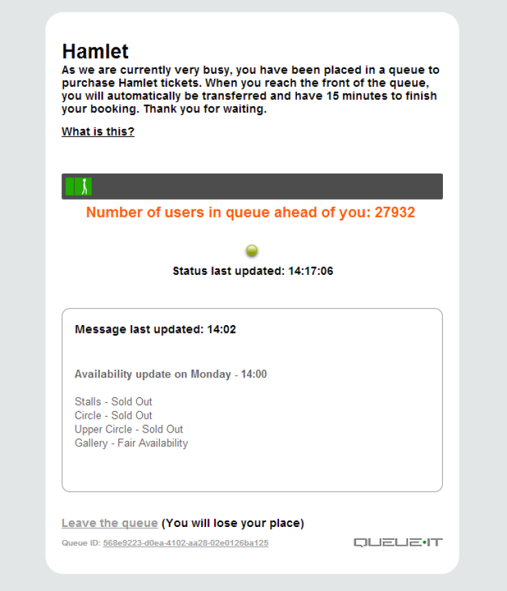 Hamlet Barbican online queue to get into the booking system