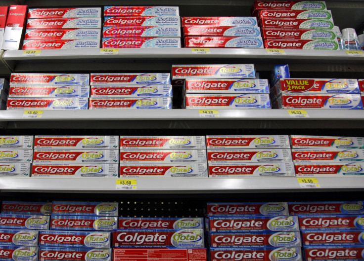 Boxes of Colgate toothpaste are displayed on store shelves in Westminster, Colorado