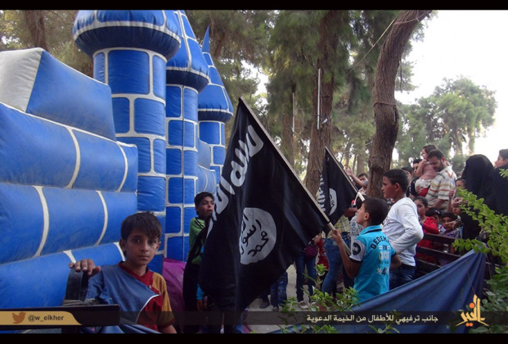 Tweet from Isis, showing a bouncy castle they set up for children in al-Muyadeen, Syria. (Twitter)
