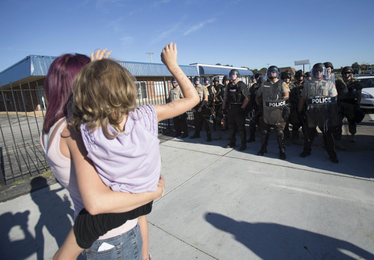 Riot police during a protest in Ferguson