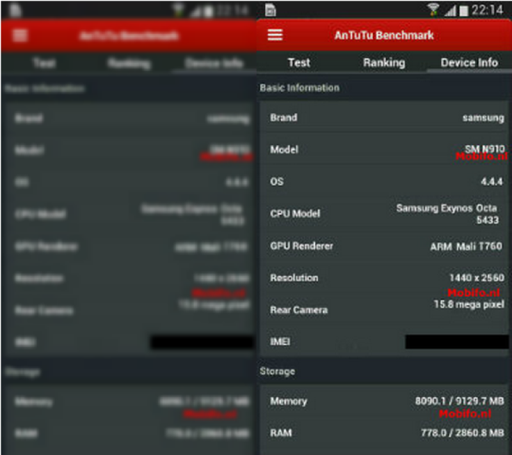 Galaxy Note 4 Specifications Spotted Again via New AnTuTu Benchmark Screenshot