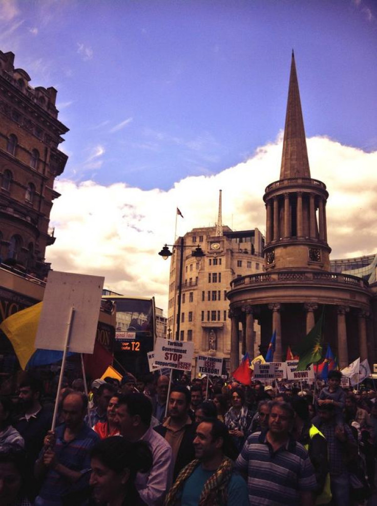 Hundreds took part in a London demonstration to protest at Isis attacks in Iraq.