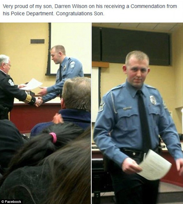 Darren Wilson receives a commendation, in a photograph uploaded onto Facebook by his father. (Facebook) Darren Wilson receives a commendation, in a photograph uploaded onto Facebook by his father. (Facebook)