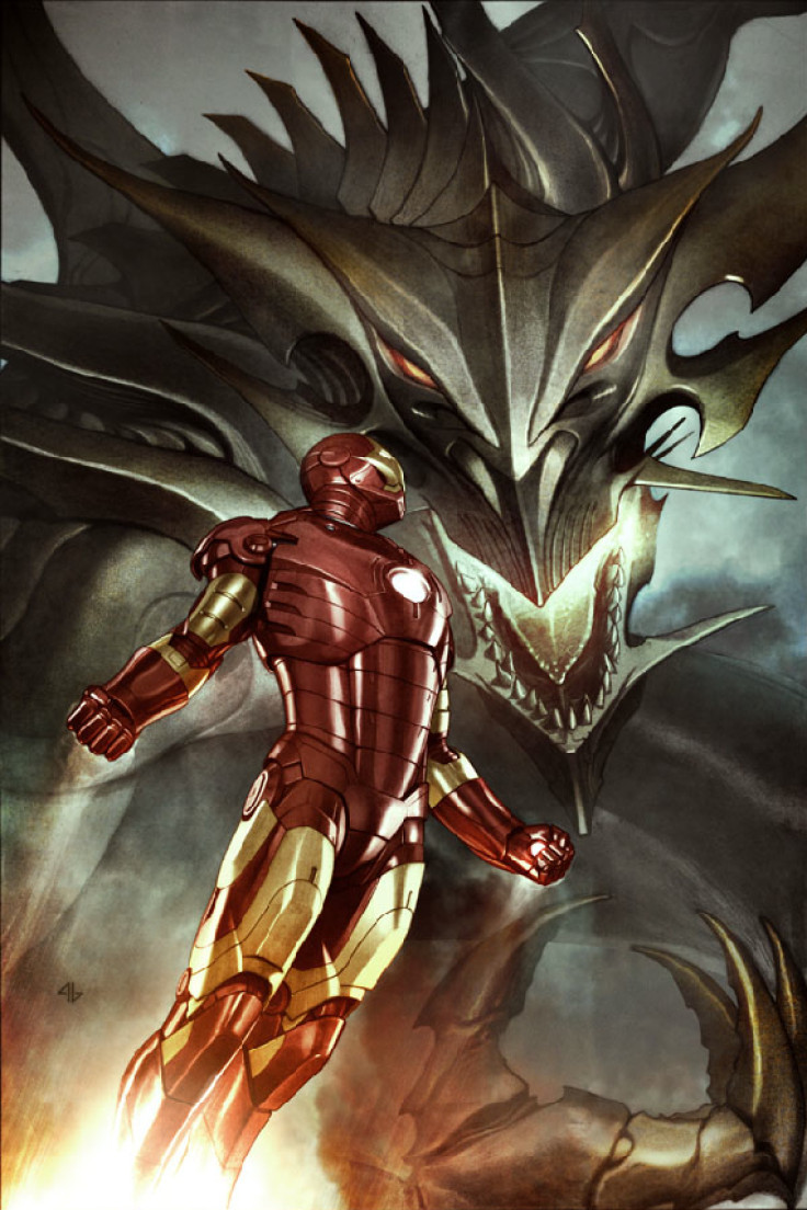 Iron Man battles Marvel villain Fing Fang Foom (comic-art)