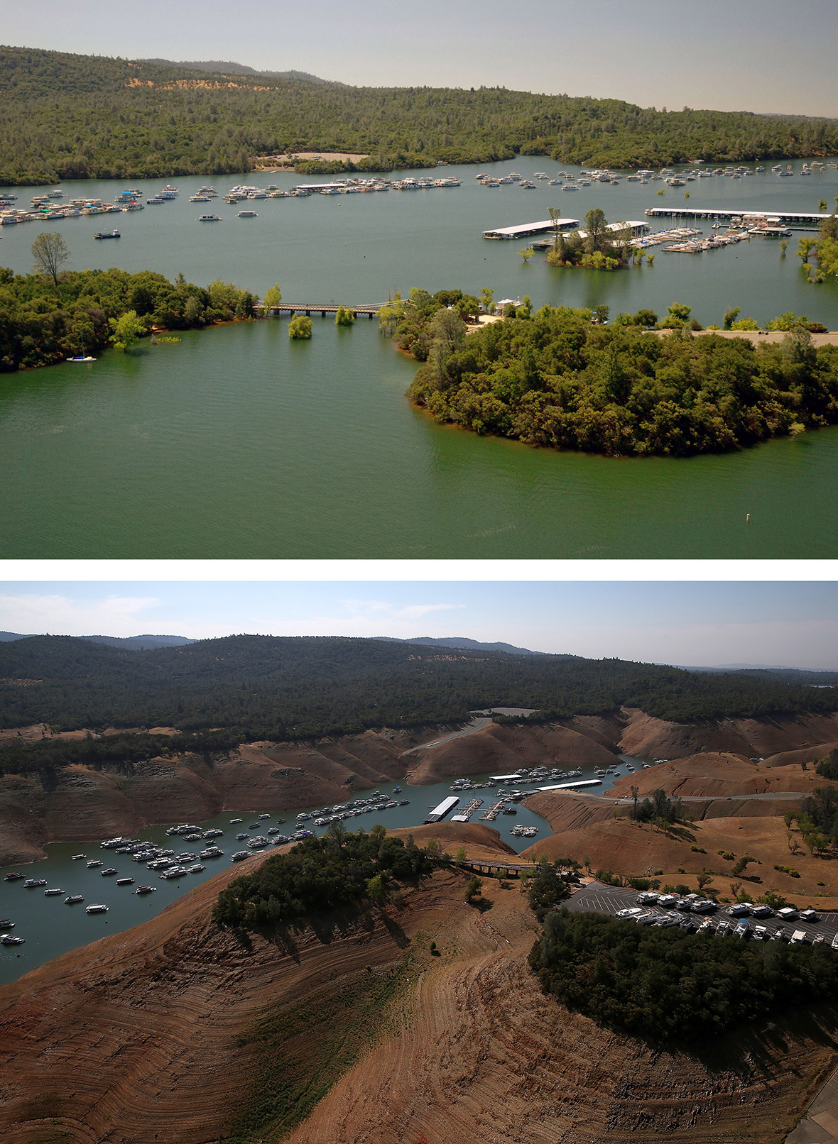 California Drought Before and After Photos Show Falling Water Levels