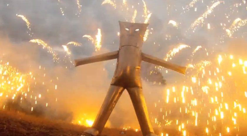 Colin Furze Stands Inside Firework Display in Home Made Iron Man Suit