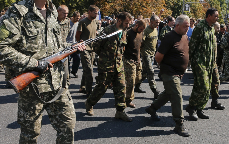 Captured Ukrainian soldiers are marched through Donetsk by pro-Russian rebels. (Reuters Maxim Shemetov)