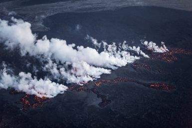 Magma along a fissure in a lava field north of the Vatnajokull glacier, which covers part of Bardarbunga volcano system