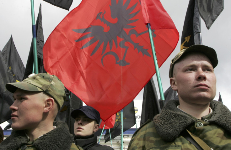 Soldiers guard a rally of Drugin's youth group the Eurasian Youth Union. (Reuters)