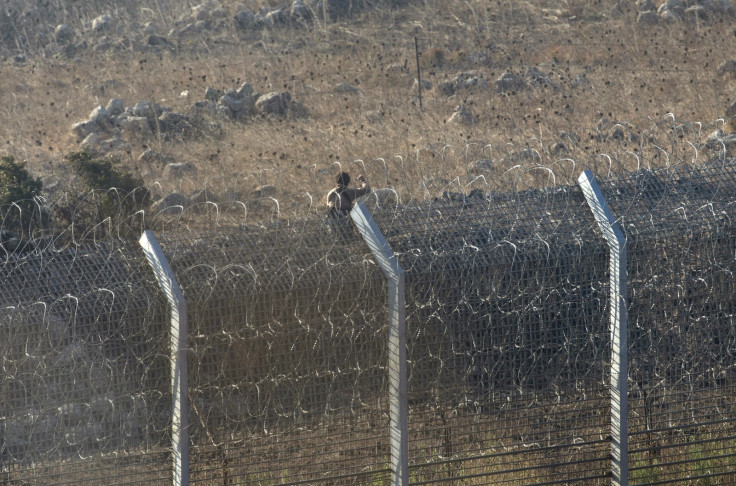 A rebel fighter is seen during a battle with Syrian army soldiers in Syria near the border fence with the Israeli-occupied Golan Heights