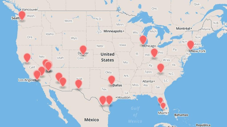 ESD America's map of all the fake mobile base station "interceptors" discovered in August 2014