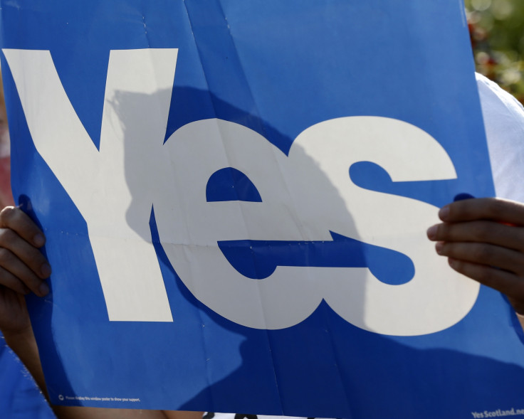A 'YES' supporter holds a banner in Cumbernauld in Glasgow, Scotland September 10, 2014.