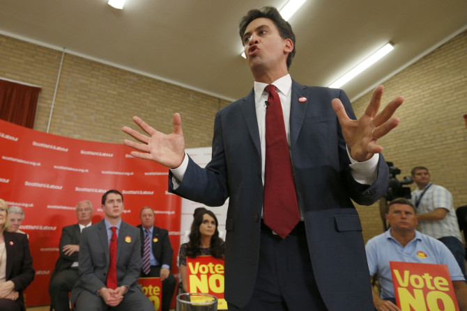 Britain's opposition Labour Party leader Ed Milliband speaks during a campaign meeting in Cumbernauld in Glasgow, Scotland September 10, 2014