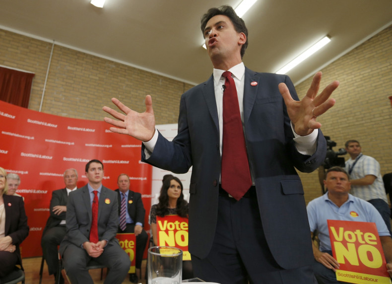 Britain's opposition Labour Party leader Ed Milliband speaks during a campaign meeting in Cumbernauld in Glasgow, Scotland September 10, 2014