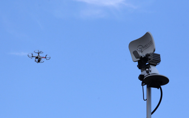 A drone flying near a TV antenna
