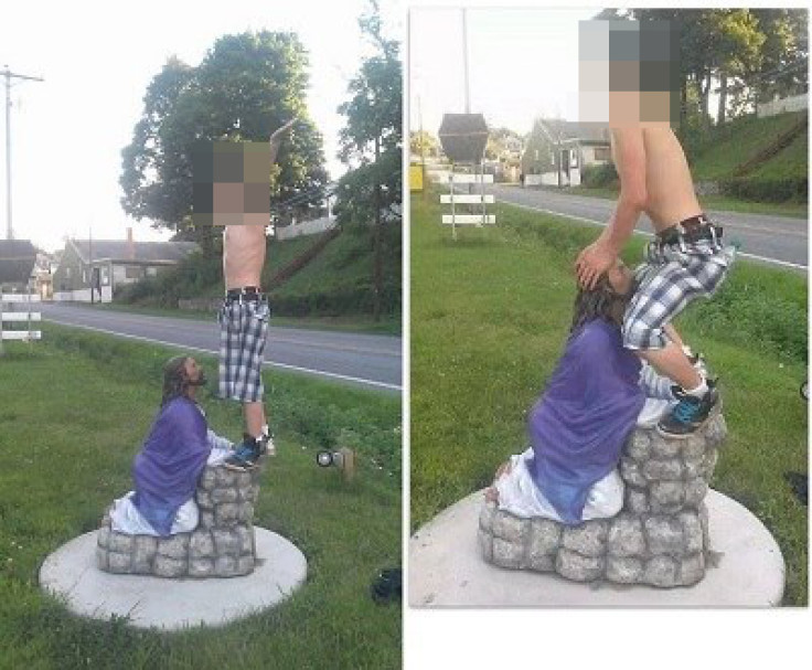 Teenaged boy mimics oral sex with statue