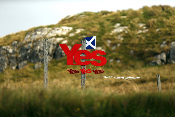Yes campaign placards are displayed on a fence on the Isle of Lewis in Outer Hebrides
