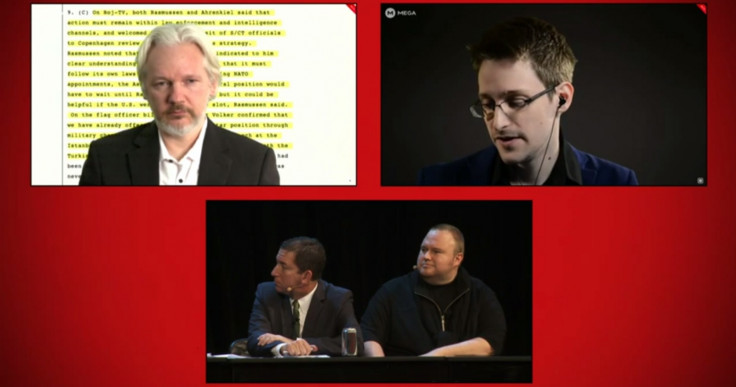 Moment of Truth event in Auckland: Julian Assange and Edward Snowden joined Kim Dotcom to highlight mass surveillance in New Zealand ahead of this weekend's general election