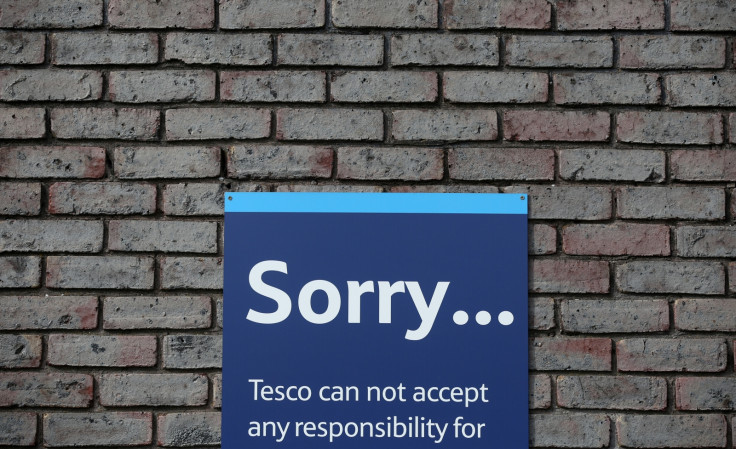 A sign is seen on the wall of a Tesco building in Bow, east London August 29, 2014.