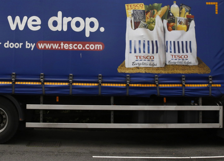 Part of a slogan is pictured on the side of a Tesco supermarket delivery truck in New Malden southwest London June 4, 2014. Part of a slogan is pictured on the side of a Tesco supermarket delivery truck in New Malden southwest London June 4, 2014.