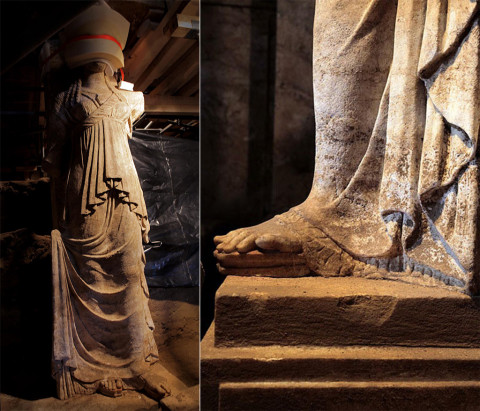 Amphipolis tomb discovery - 7 foot caryatid statues uncovered